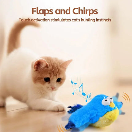 Rechargeable Interactive Cat Toy – Chirping Flapping Bird with Catnip, Touch-Activated Plush for Indoor Cats & Kittens, Perfect for Exercise & Play