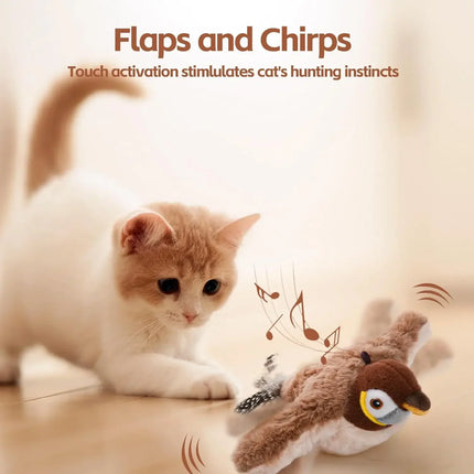 Rechargeable Interactive Cat Toy – Chirping Flapping Bird with Catnip, Touch-Activated Plush for Indoor Cats & Kittens, Perfect for Exercise & Play