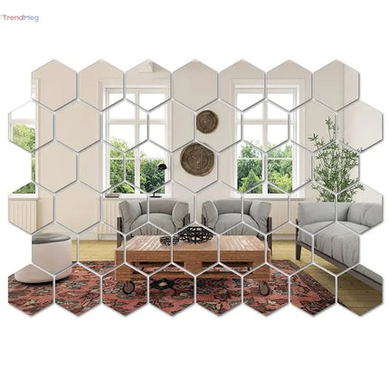 home decor 45pcs Mirror Wall Sticker, Hexagon Wall Art Sticker, DIY Household Decorative Tiles Sticker trendmeg