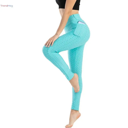 Women's High-Waist Slim Fit Bubble Leggings – Stretchy Fitness Pants for Gym, Running, and Cycling trendmeg