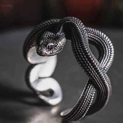 Retro European and American new python ring, dark punk style three-dimensional snake ring, snake winding ring trendmeg