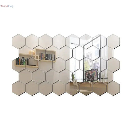 home decor 45pcs Mirror Wall Sticker, Hexagon Wall Art Sticker, DIY Household Decorative Tiles Sticker trendmeg