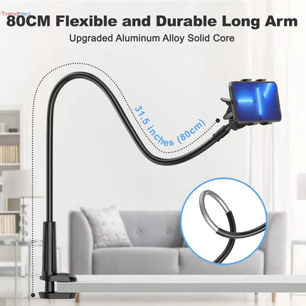 80cm Flexible Phone Holder Stand with 360° Rotating Clamp for Bed, Headrest, Long Arms Mount for iPhone, Samsung & 3.5–6.7" Devices trendmeg