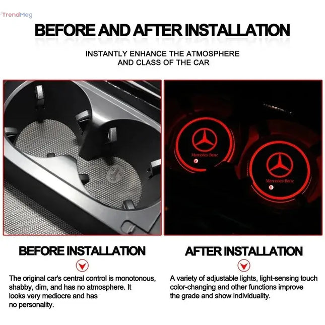 7-Color LED Luminous Car Cup Holder Coasters – Ambient Light Accessories for Mercedes-Benz B, C, E, S Class, C200L, GLC, CLA, W166 trendmeg