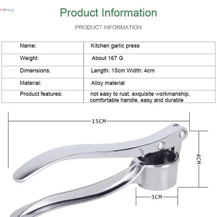 Stainless Steel Handheld Garlic Press – Crusher, Mincer, and Grinder Kitchen Tool trendmeg