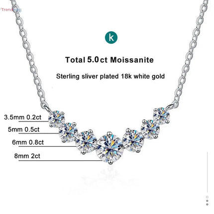 women's jewelry Moissanite Necklace  – 925 Sterling Silver with 18K White Gold Plating, Certified Fine Wedding Jewelry trendmeg